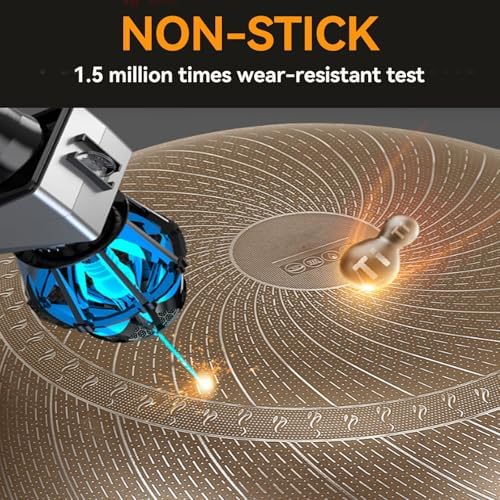 Titanium Hammered Wok with Double Handles, 2026 New Frying Pans Nonstick, Non-Stick Wok, Scratch-Resistant Non Stick Titanium Pans for Cooking,With steamer,15.74in