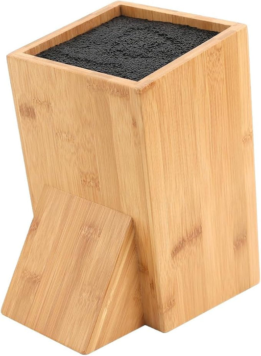 Bamboo Universal Knife Block with Bristles Bamboo Knife Stand Organizer Holder, Convenient Safe Storage for Knives & Utensils, Detachable Bristles for Easy Cleaning -by KITCHENDAO