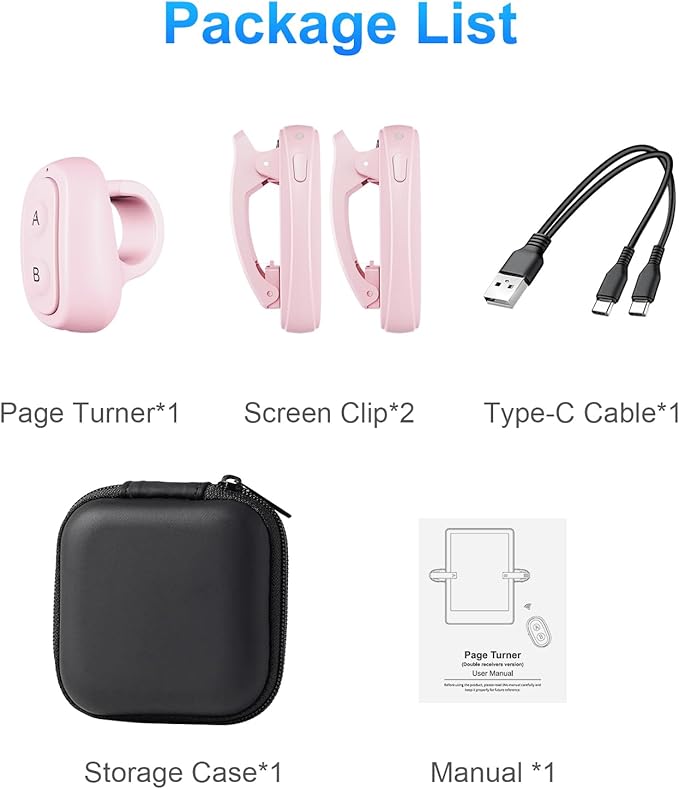 (2 Clips) Kindle Page Turner Remote Control,Finger Ring Rechargeable Pad Ereader Amazon Kindle Button Clicker,Kindle Scroller Paperwhite Scribe Oasis Android Tablets Reading Accessories Gifts