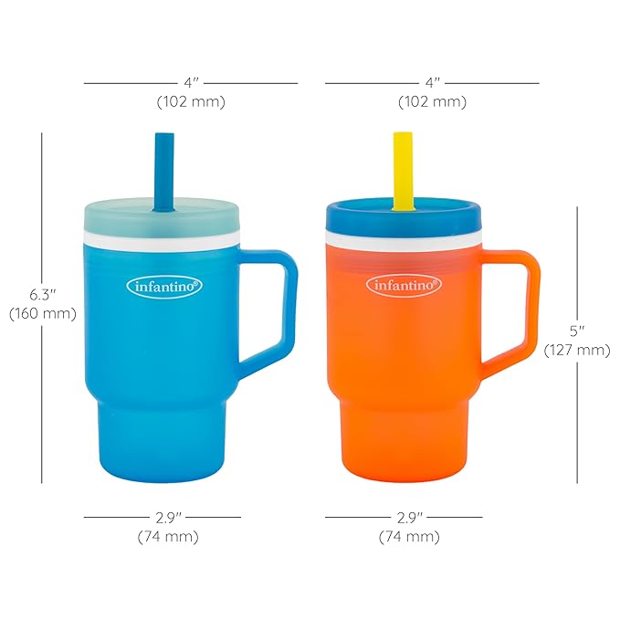 Infantino My 1st Tumbler, Durable Plastic Sippy Cup with Silicone Leak-Resistant Straw & Handle, for On-the-Go, BPA-Free Transition Cup, High Tide and Citrus Splash, 2-Pack