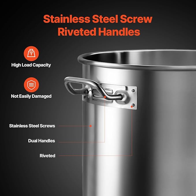 VEVOR Stainless Steel Stockpot, 36 Quart Cooking Pots, Cookware Sauce Pot with Basket, Lid, and Handle, Heavy Duty Commercial Grade Stock Pot, Sanding Treatment, for Steaming Boiling or Frying Silver