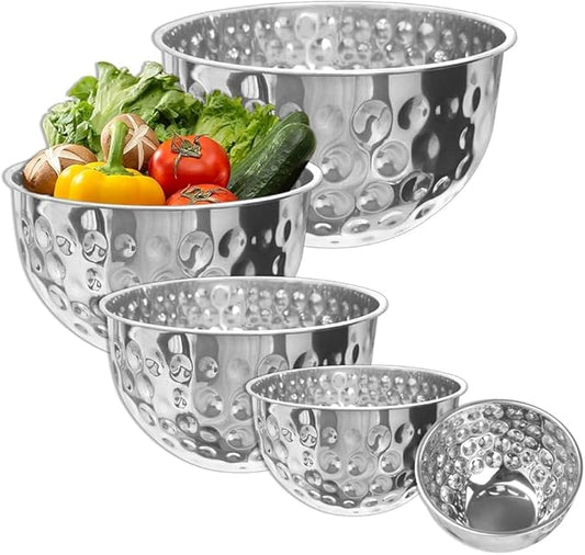 5 Piece Stainless Steel Mixing Bowls Set, Hammered Bowl Nesting Design Kitchen Bowls for Cooking, Baking, Serving (Size: 4.9/4.2/3.2/2.1/1.6QT)