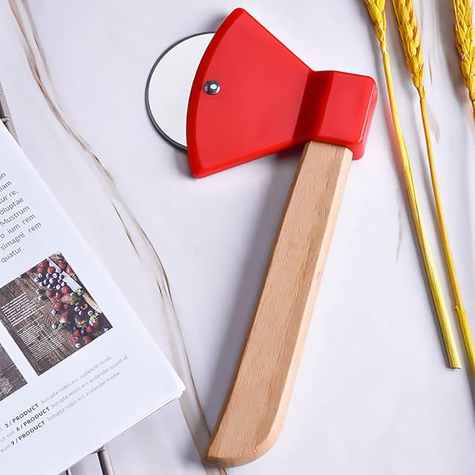 2Pcs Pizza Cutter Wheel, Axe Shaped Stainless Steel Pizza Knife With Bamboo Handles and Sharp Rotating Blades, Pizza Slicer Rolling Cutter for Pies, Cookies, Bread, Cakes (Black & Red)