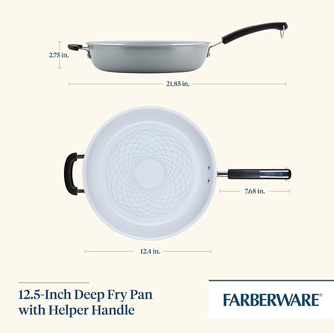 Farberware EcoAdvantage Ceramic Nonstick Deep Frying Pan/Skillet with Helper Handle, 12.5 Inch, Gray