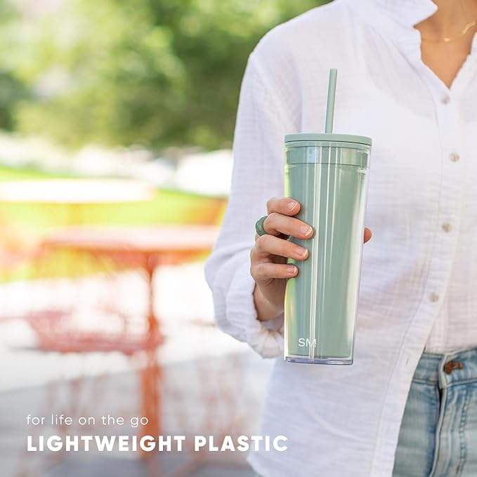 Simple Modern Plastic Tumbler with Lid and Straw | Reusable BPA Free Iced Coffee Cups Double Wall Smoothie Cup | Gifts for Women Men Him Her | Classic Collection | 24oz | Sea Glass Sage