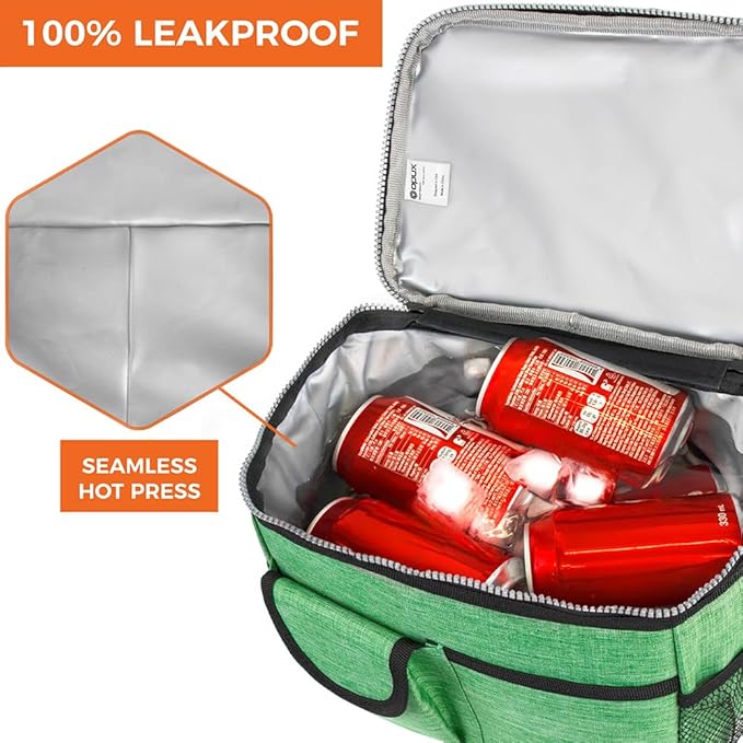 opux Insulated Lunch Bag for Men Women, Leakproof Heather Green Lunch Box for Work, Portable Soft Lunch Cooler Bag with Shoulder Strap, Adult Lunchbox Lunch Pail for Kid Boy Girl School, 14 Can/8L