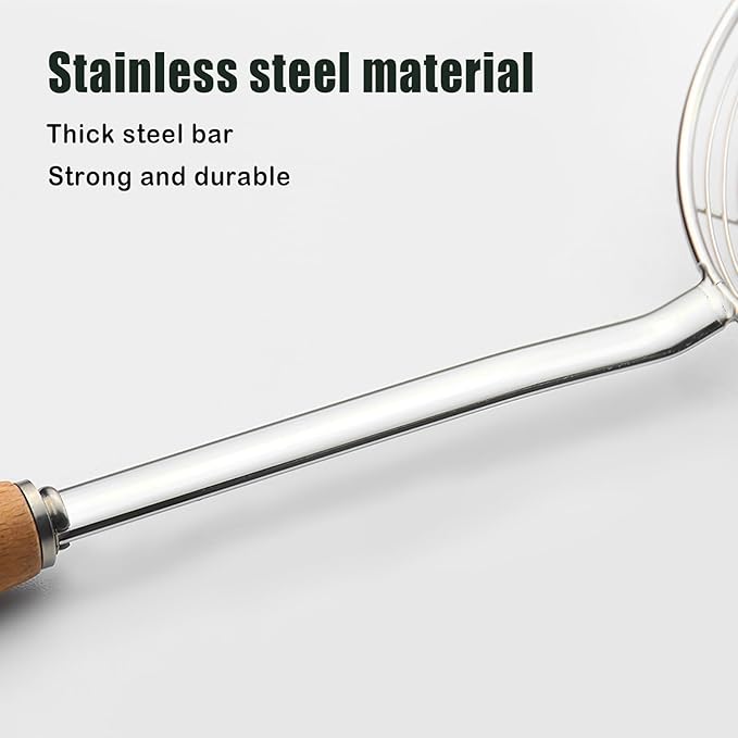 Spider Strainer, Skimmer Spoons, 6.3 Inch Spider Strainer Skimmer Ladle for Cooking and Frying, Cooking Utensils Frying Spoon with Wooden Handle, Wire Slotted Spoon for Kitchen
