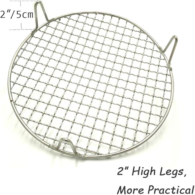 Round Barbecue Wire Rack with 2" Height Legs Dia 9.5" Multi-Purpose Grill Cooling Rack for Airfryer Instant Pot/Pressure Cooker Heavy Duty Stainless Steel (240mm/9.5")