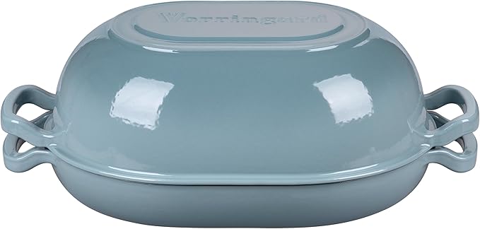 Enameled Cast Iron Sourdough Bread Oven, Dutch Oven, Loaf Cast Iron Bread Pan for Homemade Bread Baking, Meatloaf Pan with Lid, 7QT, Sea Salt
