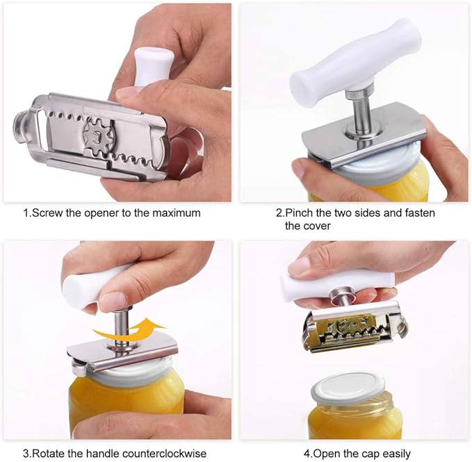 Jar Opener Stainless Steel Adjustable Tool for 1-4 inches Bottle Can Lids, Fit Seniors, Arthritis, Women, Chilren, Weak Hands