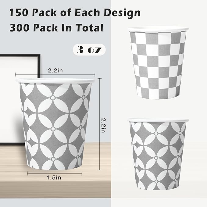 1200 Pack 3 oz Bathroom Cups, Disposable Paper Small Mouthwash Cups for Bathroom, Thick and Sturdy Snack Cups for Daily Use (Checkered 1200Count)