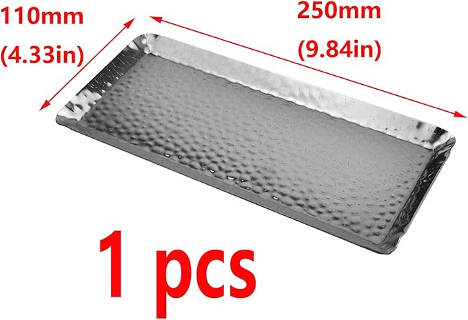 Antrader Hammered Rectangular Tray,Stainless Steel Decorative Tray,Silver Serving Trays,Serving Platter Small Storage Tray(10-Inch by 4-Inch)