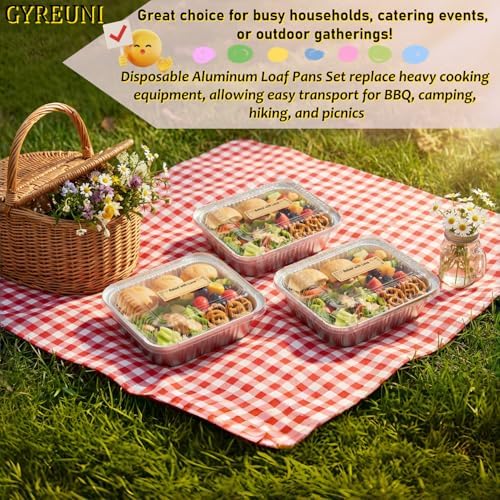 50 Pack Aluminum Loaf Pans with Lids Stickers and Spoon,6" X 4.7" X 2" Small Tin Foil loaf Pans Disposablb Foil Baking Tins Trays for Food Containers/Cakes/Bread