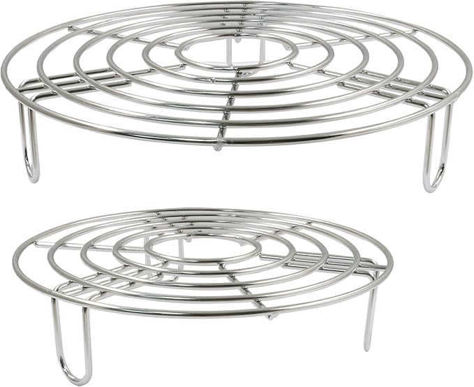 2PCS Round Cooling Racks Stainless Steel Steamer Rack Roasting Rack Cooking Grid Grill Rack Steaming Baking Rack Fits Air Fryer Stockpot Pressure Cooker Round Cake Pan Oven(8",6.89")