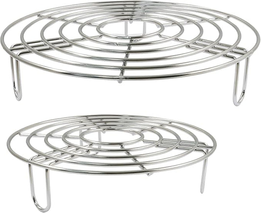 2PCS Round Cooling Racks Stainless Steel Steamer Rack Roasting Rack Cooking Grid Grill Rack Steaming Baking Rack Fits Air Fryer Stockpot Pressure Cooker Round Cake Pan Oven(8",6.89")