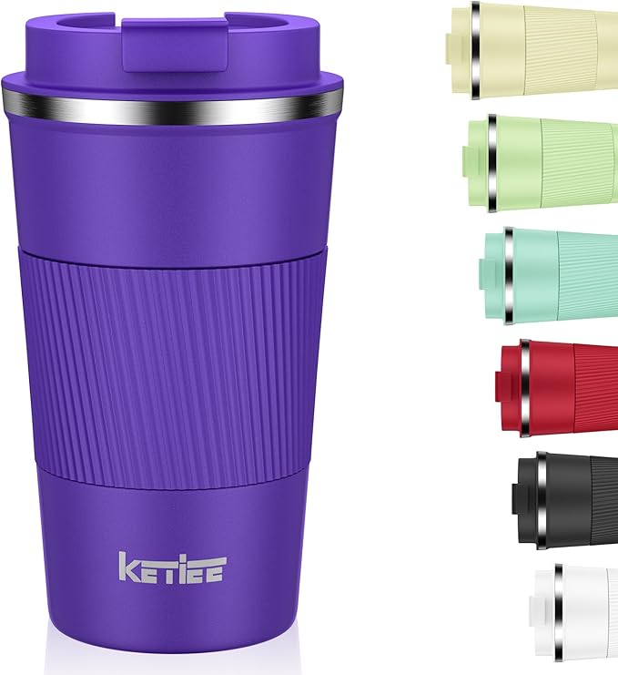 KETIEE 12oz Coffee Mug: Vacuum Insulated Coffee Cup with Leakproof Lid, Travel Coffee Mug Stainless Steel Double Walled Reusable Coffee Cup for Hot and Cold Water Tea (Purple)