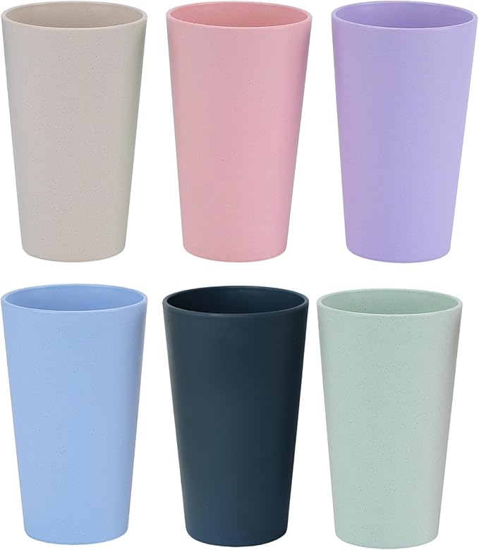 LuckyZone Wheat Straw Unbreakable Cup | 20 oz Reusable Water Drinking Glasses Sets of 6 | Lightweight Tumbler for Kitchen Outdoor | Dishwasher Safe, BPA Free and Eco friendly (20 oz, 6Pcs/6Color_A)