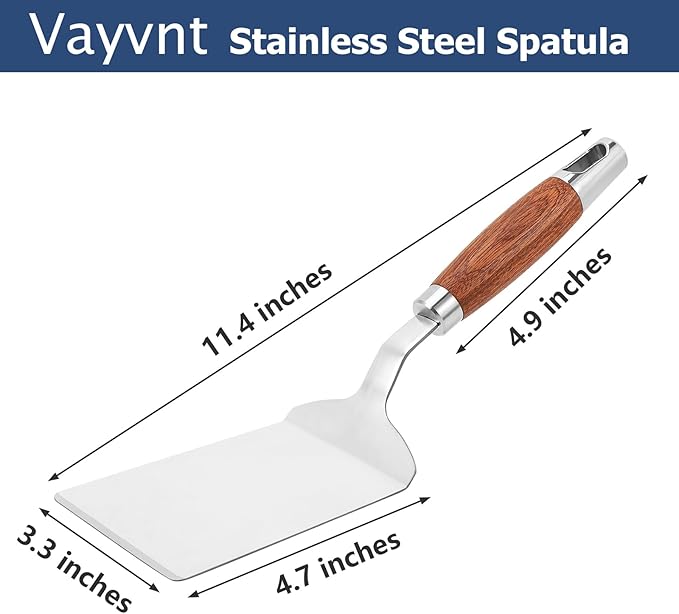 Stainless Steel Spatula Turner, Vayvnt Heavy Duty Metal Griddle Spatula for Cast Iron, Kitchen Flipper for Turning Serving, Beveled Edge & Wooden Handle, Great for Egg, Pancake, Fish, Cake, Burger