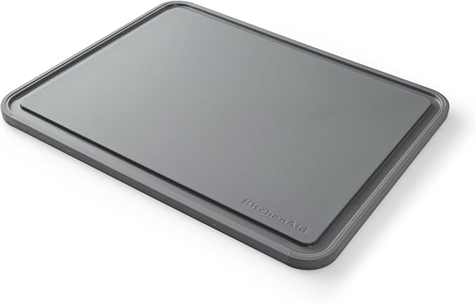 KitchenAid Classic Plastic Cutting Board with Perimeter Trench and Non Slip Edges, Dishwasher Safe, 11 inch x 14 inch, Gray