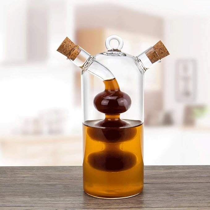 Olive Oil and Vinegar Dispenser Cruet Bottles, 2 in 1 Transparent Dual Glass for Kitchen Cooking Container