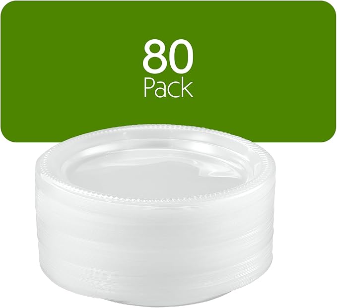 PLASTICPRO 80 Pack Clear Plastic Plates 7 Inch Durable Disposable Plastic Dinner Plates for Parties Events BBQ