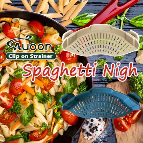 AUOON Pasta Strainer Clip on Silicone, Standard 8.86 x 3.55 in, Fog Blue