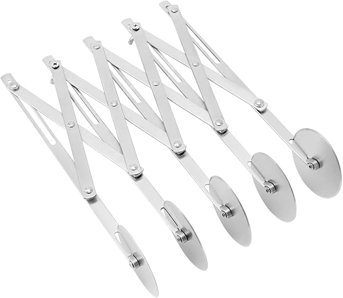 QWORK 5-Wheel Adjustable Pastry Cutter, Stainless Steel Pizza Divider, Expandable Multi-Round Baking Roller/Divider for Cookie, Dough, Cake, Pastry
