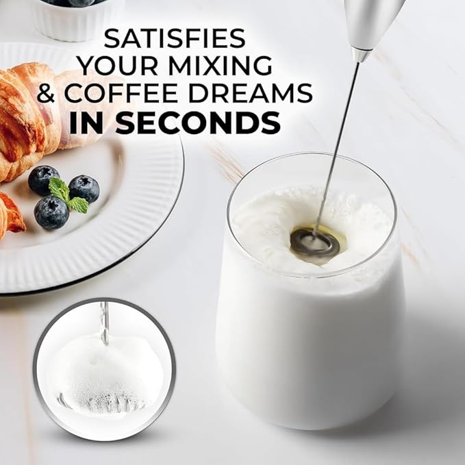 Zulay Kitchen Powerful Milk Frother Wand With 4 AA Duracell Batteries - Ultra Fast Handheld Drink Mixer - Electric Whisk Foam Maker for Coffee, Lattes, Cappuccino, Matcha & Creamer