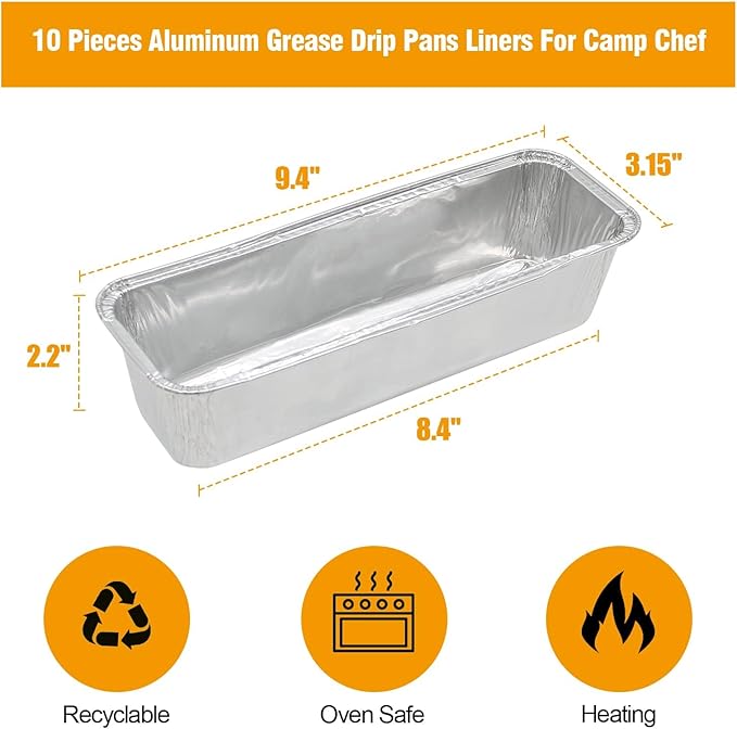 LS'BABQ Grease Cup Catcher with 10-Pack Disposable Aluminum Foil Grill Drip Pans for Camp Chef Griddle Accessories, Grease Drip Tray for Camp Chef SG14 SG30 SG60 SG90 SG100 Professional Griddle, 24 oz