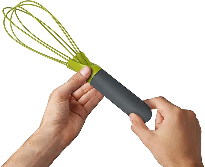 Joseph Joseph Twist Whisk 2-In-1 Collapsible Balloon and Flat Whisk Silicone Coated Steel Wire, Gray/Green