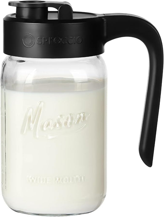 32 oz Glass Pitcher with Lid, 1 Quart Mason Jar Pitcher with Lid Airtight, Breast Milk Storage for Fridge, Ideal for Cold Brew Coffee, Iced Tea, Sun Tea, Juices