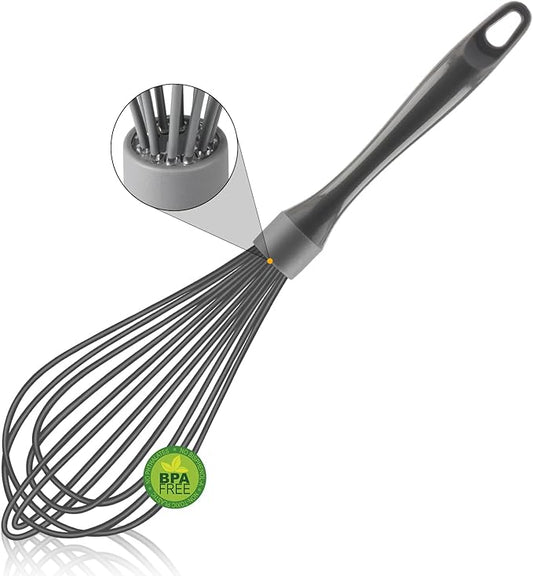 Dishwasher Safe Whisk, Professional Whisks for Cooking Non-Scratch, Stainless Steel & Silicone Wisk, Plastic Rubber Whisk Tool for Nonstick Cookware Pans, Heat Resistant,12-Inch, Grey