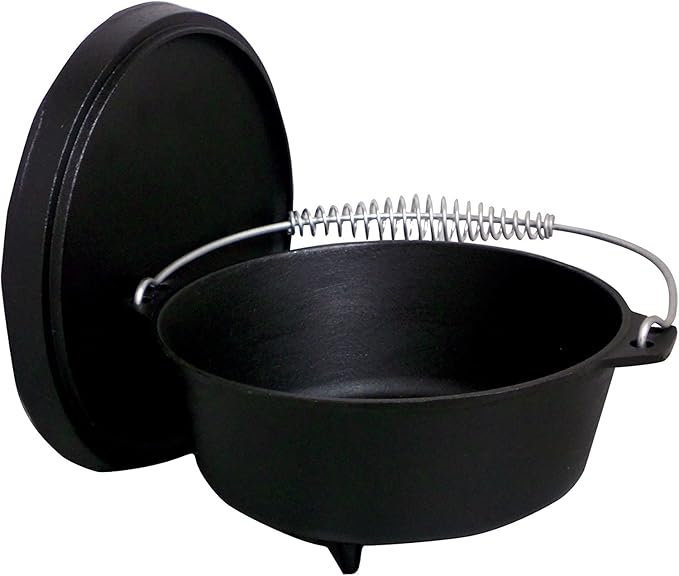 8 Qt. Seasoned Cast Iron Dutch Oven with Feet and Coal Lid,Black