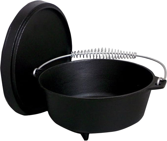 8 Qt. Seasoned Cast Iron Dutch Oven with Feet and Coal Lid,Black