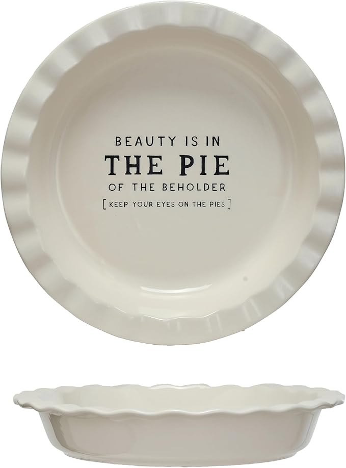 Creative Co-Op, White Round Stoneware Pie Dish, Medium