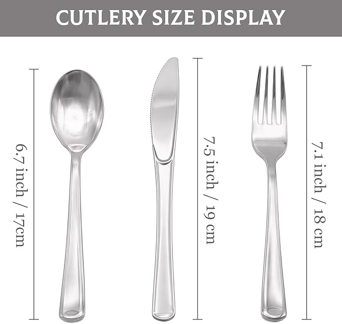 306 Count Heavy Duty Silver Plastic Silverware - 102 Forks, 102 Knives, 102 Spoons Disposable Plastic Utensils Set Plastic Flatware Bulk Cutlery Sets for Holiday Party Dinner Wedding Gathering