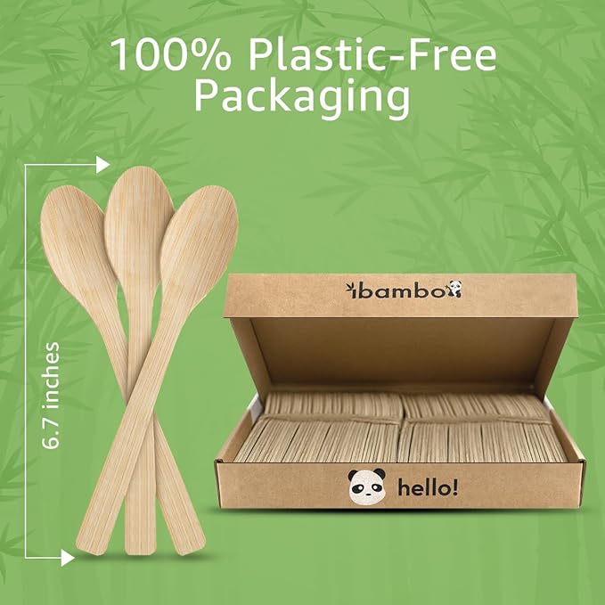 100% Bamboo Spoons Set - Compostable Utensils Set (3000 Eco Friendly Spoons) | Reusable or Disposable Utensils Set | Compostable FSC Certified Silverware for Weddings, Camping, Parties