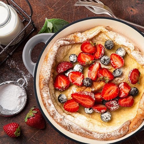 Miereirl 6 Quart Enameled Dutch Oven Pot with Lid, Cast Iron Dutch Oven with Dual Handles for Bread Baking, Cooking, Non-stick Enamel Coated Cookware, Grey