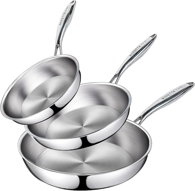 8"&10"&11.5" Tri-Ply Stainless Steel Frying Pan Set,No Coatings PFOA&PTFE Free Skillets Set,Chef's Pans,Dishwasher and Oven Safe Cookware, Compatible with All Cooktops