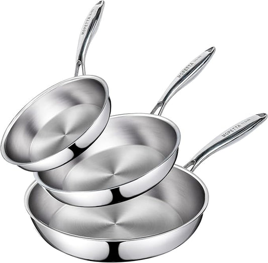 8"&10"&11.5" Tri-Ply Stainless Steel Frying Pan Set,No Coatings PFOA&PTFE Free Skillets Set,Chef's Pans,Dishwasher and Oven Safe Cookware, Compatible with All Cooktops