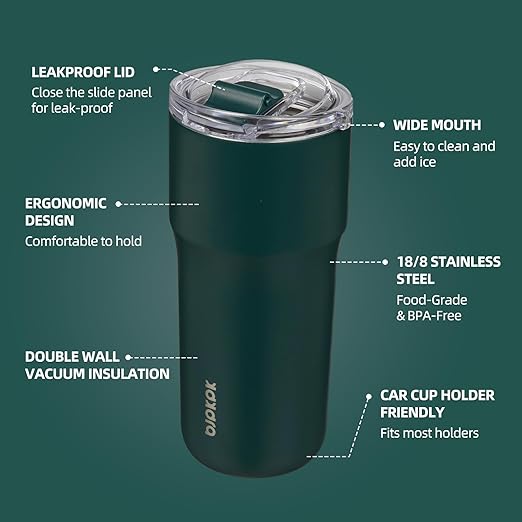 BJPKPK Insulated Tumbler with Lid,24oz Stainless Steel Tumbler,Double Wall Travel Coffee Mug Thermal cup,Keep Drinks Cold and Hot,Dark Green