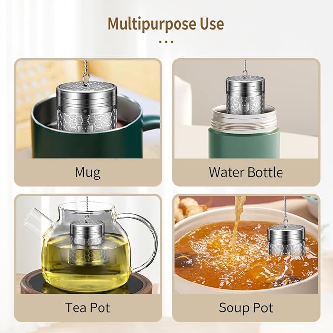 2Pack Tea Infusers for Loose Tea, Extra Fine Mesh 316 Stainless Steel Tea Strainers, Loose Leaf Tea Steeper Tea Diffuser Tea Holder with Extended Chain Hook and Drip Tray (Large + Extra Small)