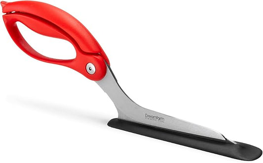 Dreamfarm Scizza 2-In-1 Easy Ergonomic Pizza Scissors with Stainless Steel Pizza Cutter Blades & Non-Stick Slice Server - Red
