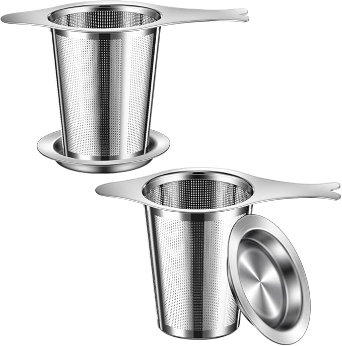 2PCS Tea Infuser for Loose Leaf Tea, BOMANSI BOMS Loose Leaf Tea Steeper Strainer with Double Handles, Extra Fine Mesh Ball Infusers, Diffuser Holder Filter for Mugs, Tea Strainers for Loose Tea