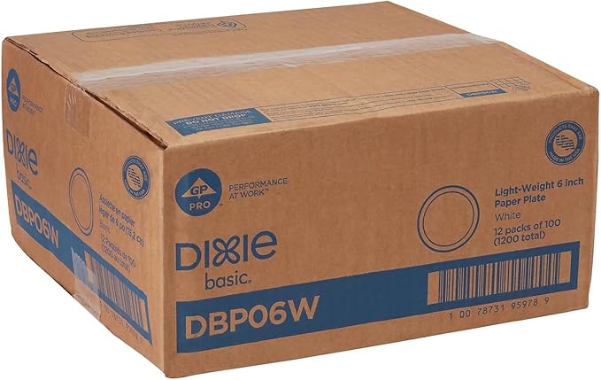Dixie Basic 6" Light-Weight Paper Plates by GP PRO (Georgia-Pacific), White, DBP06W, 1,200 Count (100 Plates Per Pack, 12 Packs Per Case)