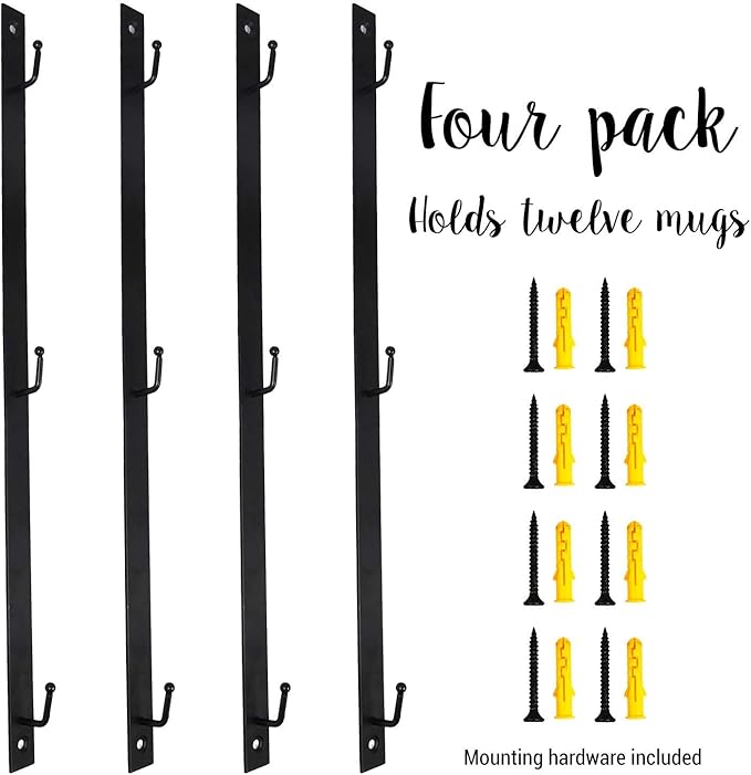 Metal Mug Rack - Holds a Dozen Cups and Mugs, Including Teacups and Mason Jars - Wall Hanging Holder