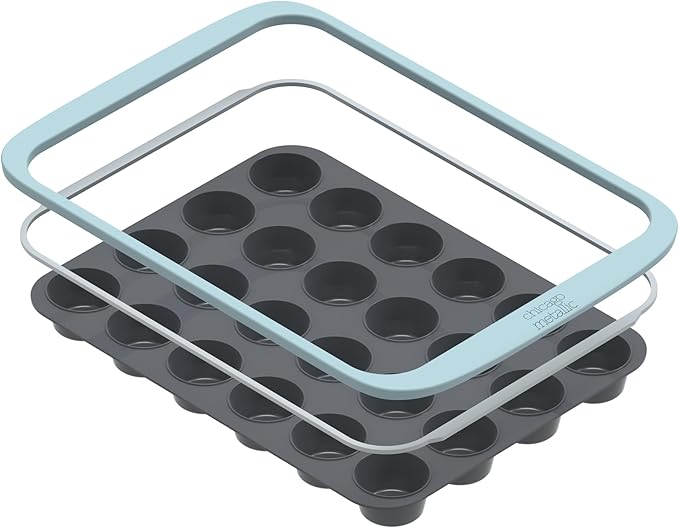 Chicago Metallic 24-Cup Silicone Muffin Pan, Nonstick Bakeware with Wire-Reinforced Rim, BPA-Free Food-Grade Silicone, Oven Safe to 428°F, Dishwasher Safe, Easy Cupcake Release