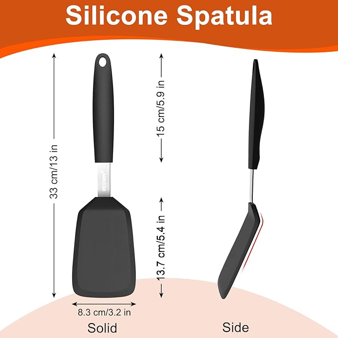 Silicone Spatula, 13 x 3.2 In, 600°F Heat Resistant Kitchen Spatula, BPA Free, Flexible Turner For Non Stick Frying Pan, Cooking, Flipping Egg and Pancake, Dishwasher Safe, Black
