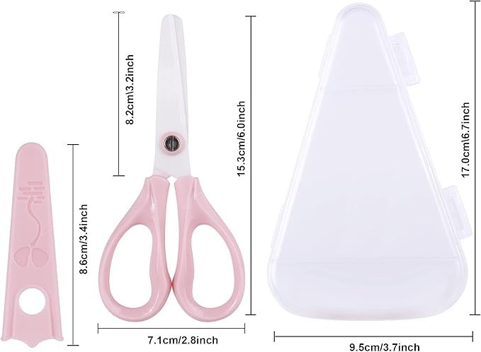 Baby Food Scissors Kicthen Shears - Portable Healthy Cute Kids Ceramic Scissors with Storage Case - Ideal for Cutting Meat, Chicken, Vegetables, and Fruits (Pink)
