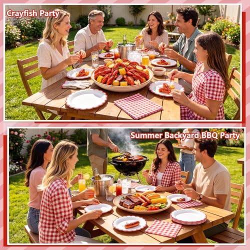 NatNarr 30 Pcs Red Paper Plates 9" Scalloped Red White Party Plates